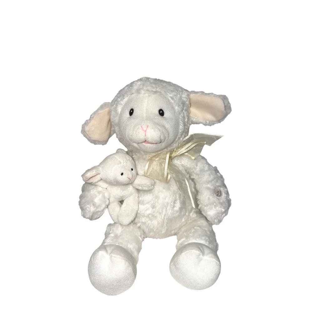Gund Lamb Plush White Sheep Stuffed Animal w Baby Lamb Rattle 10